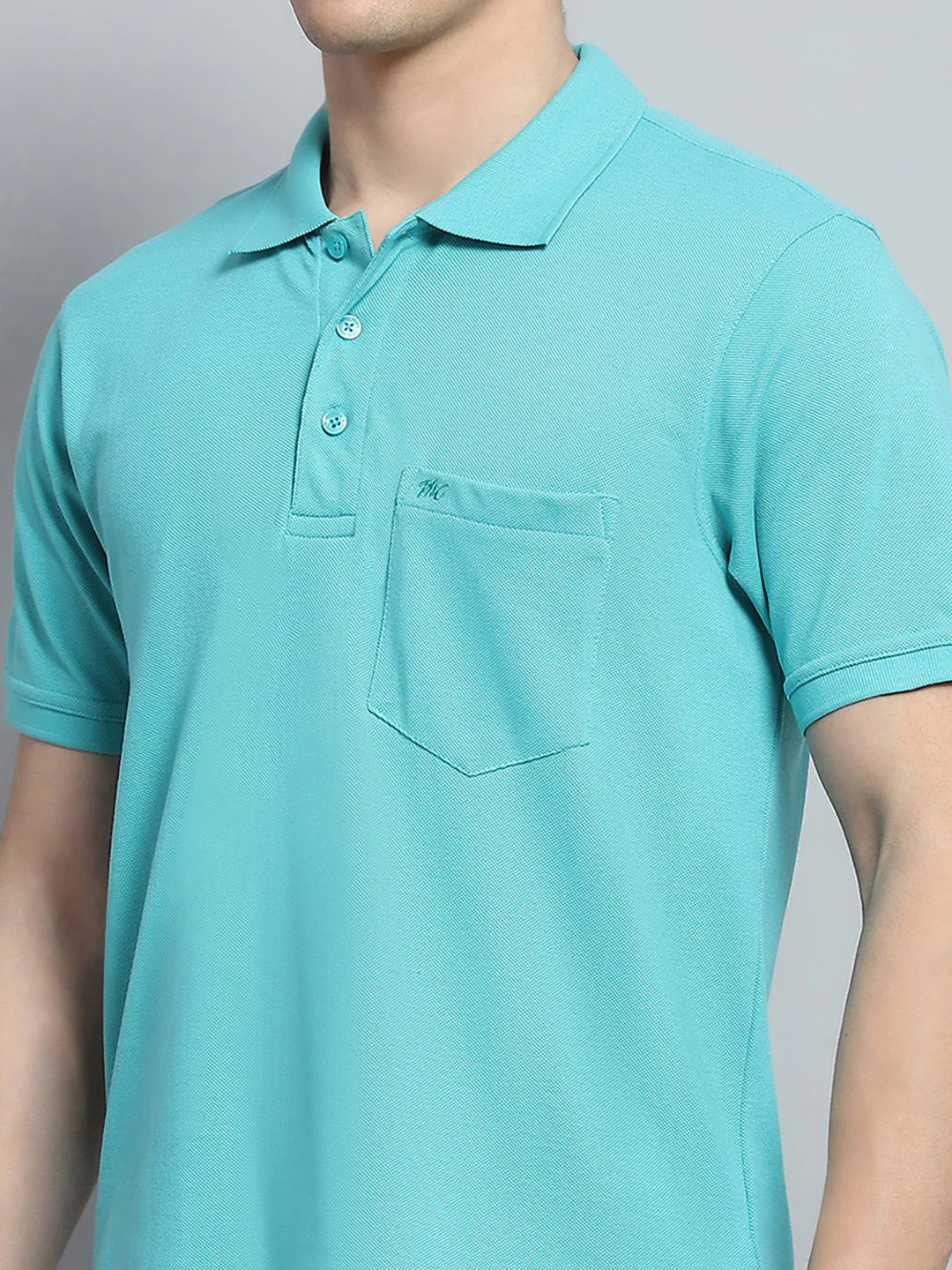 Men Green Solid Collar Half Sleeve T-Shirt - Image 7
