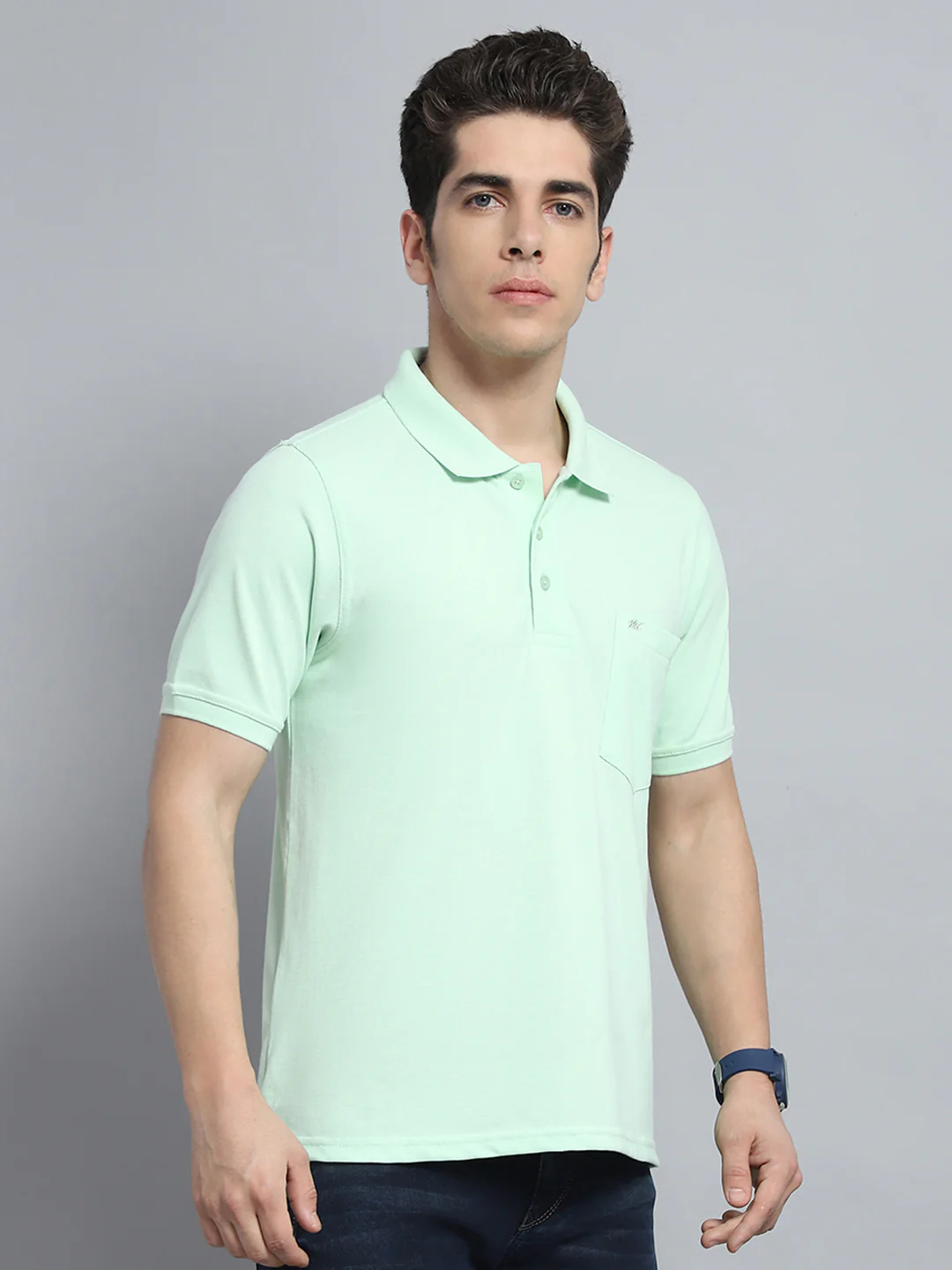 Men Green Solid Collar Half Sleeve T-Shirt - Image 4