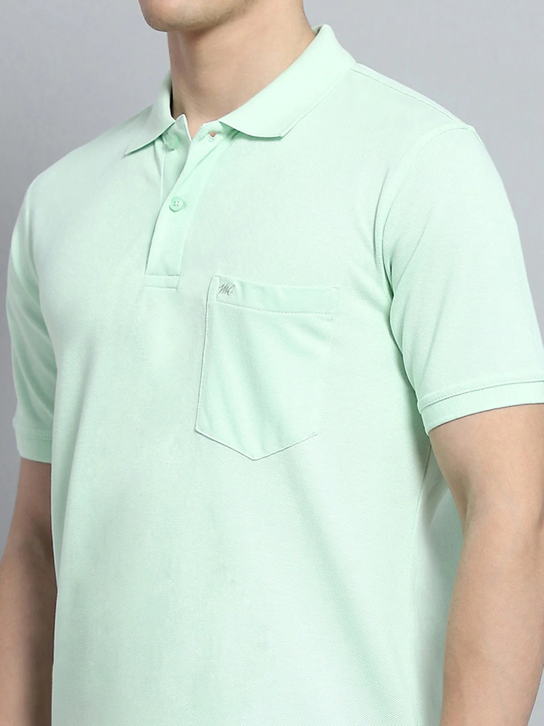 Men Green Solid Collar Half Sleeve T-Shirt - Image 6