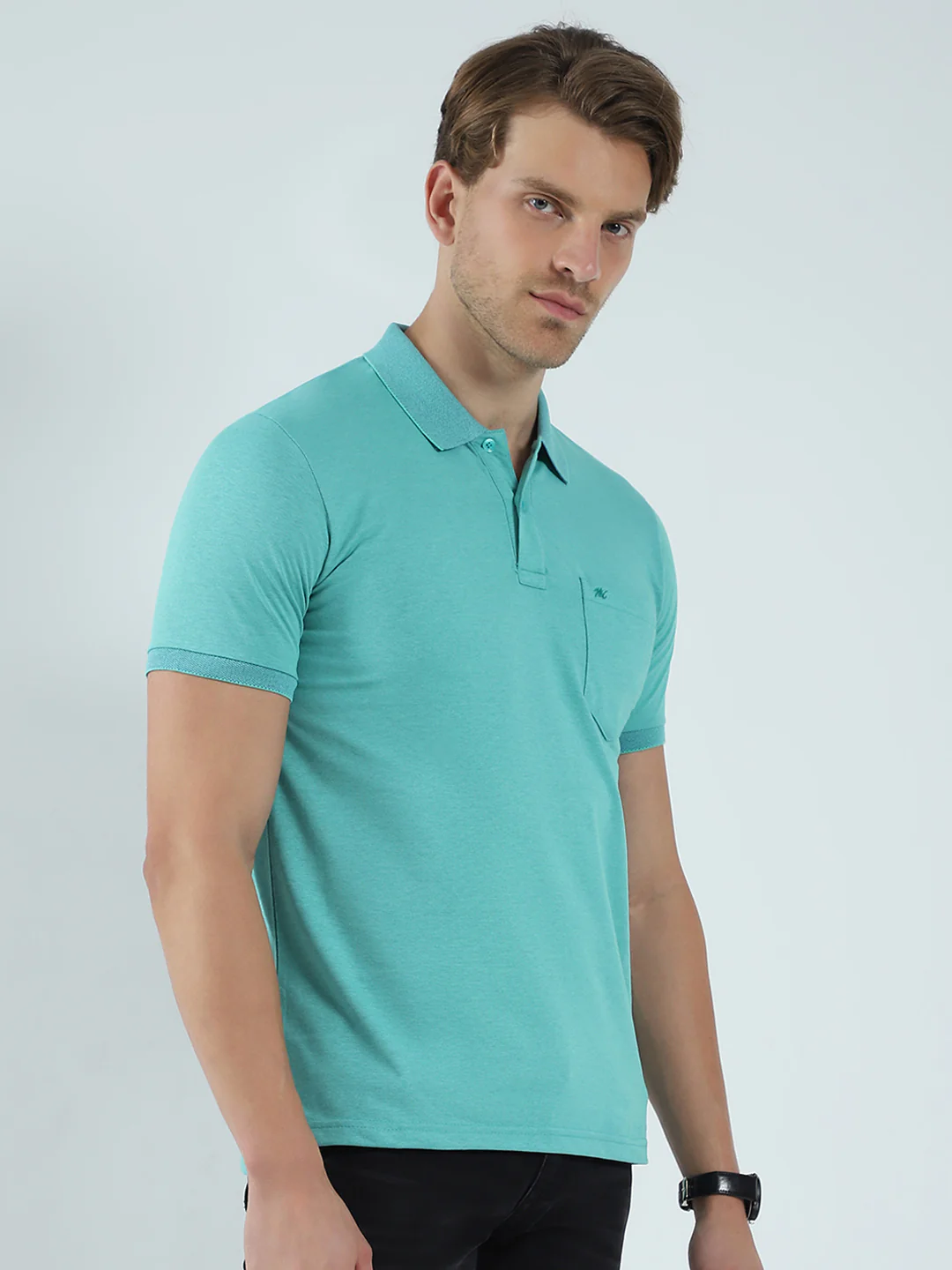 Men Green Solid Collar Half Sleeve T-Shirt - Image 4