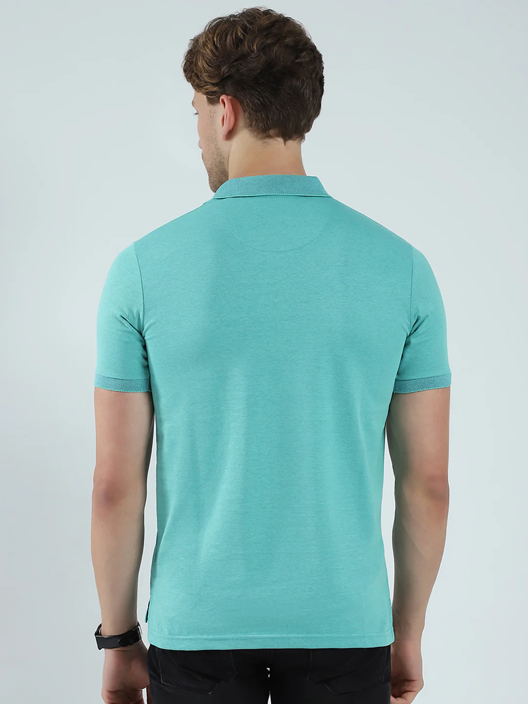 Men Green Solid Collar Half Sleeve T-Shirt - Image 5