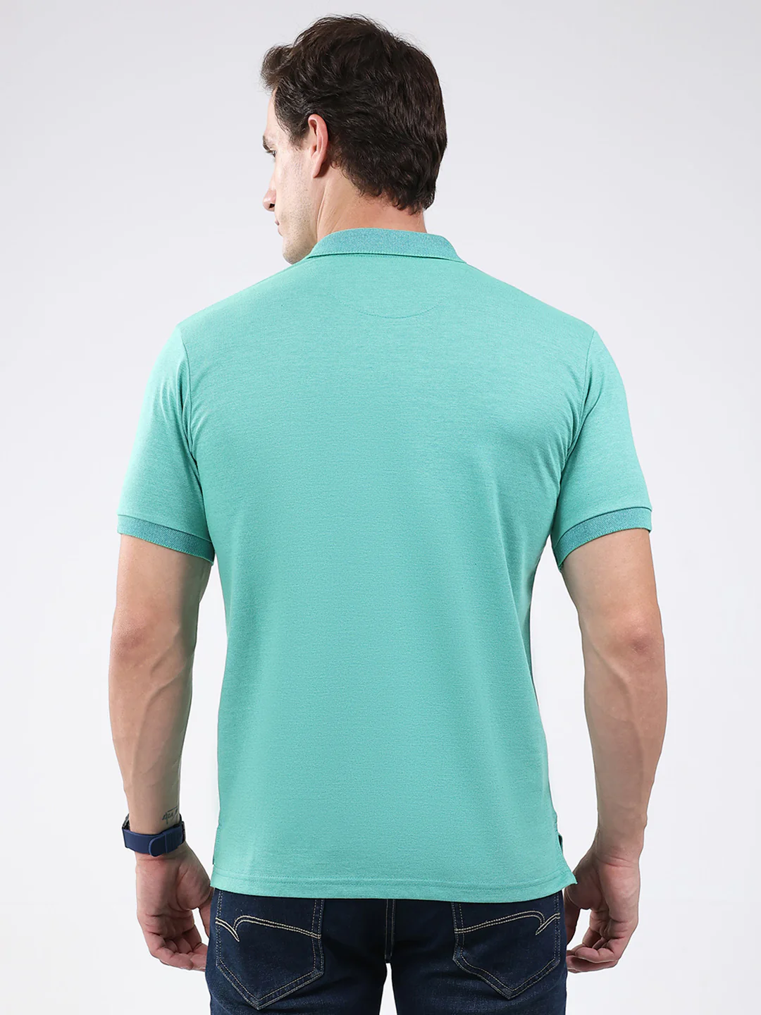 Men Green Solid Collar Half Sleeve T-Shirt - Image 5