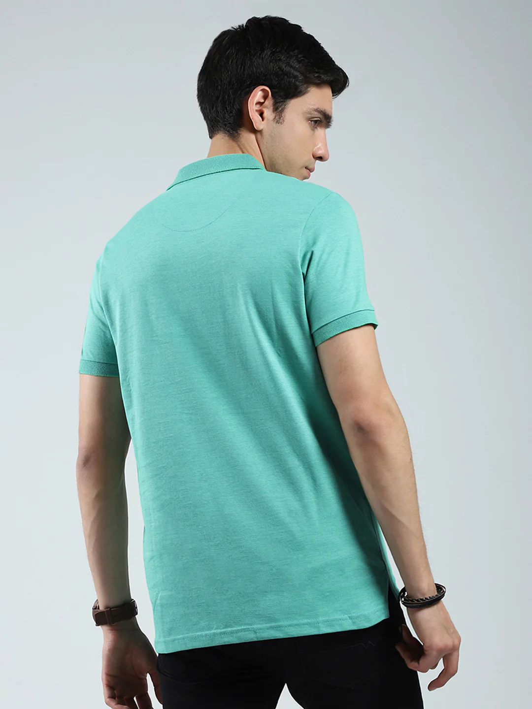 Men Green Solid Collar Half Sleeve T-Shirt - Image 5