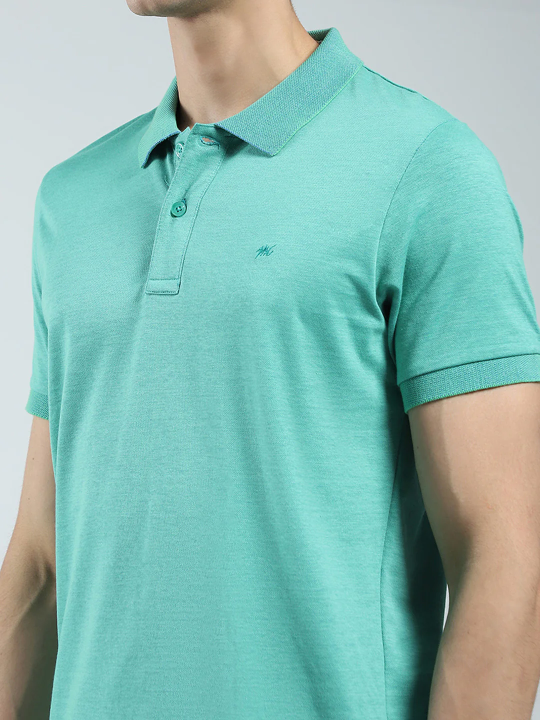 Men Green Solid Collar Half Sleeve T-Shirt - Image 6