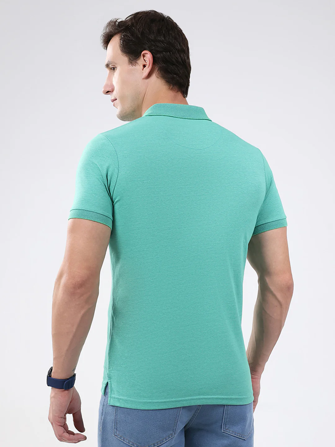 Men Green Solid Collar Half Sleeve T-Shirt - Image 5