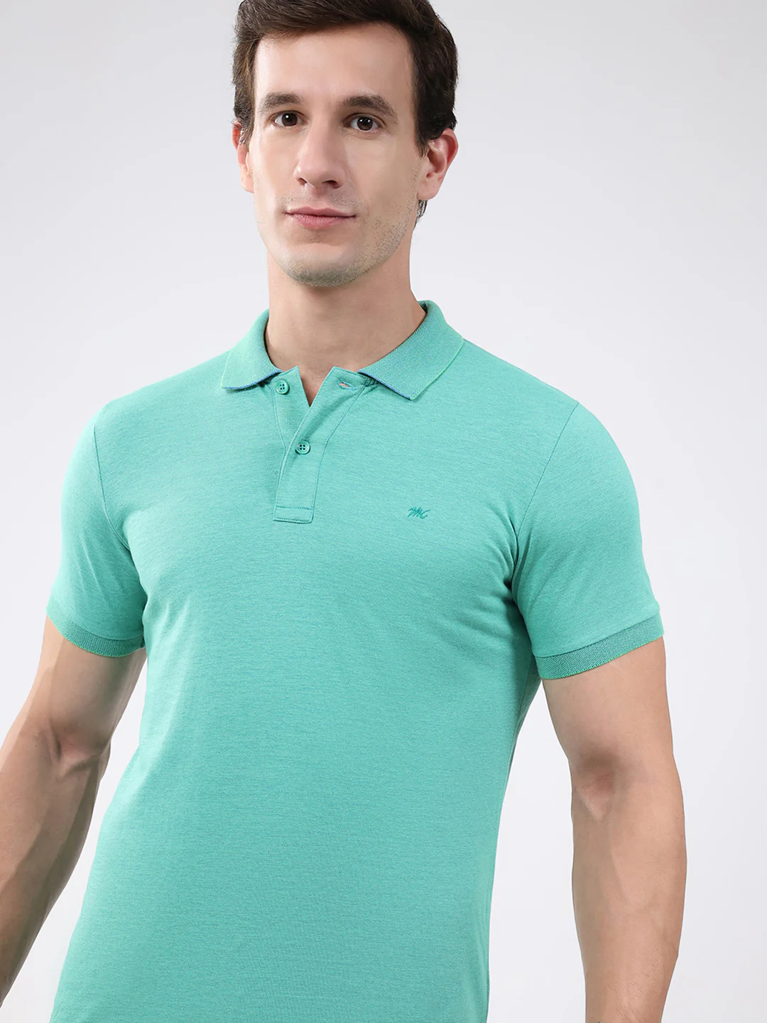 Men Green Solid Collar Half Sleeve T-Shirt - Image 6
