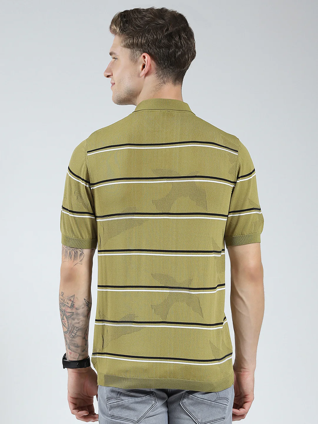 Men Green Solid Collar Half Sleeve T-Shirt - Image 5