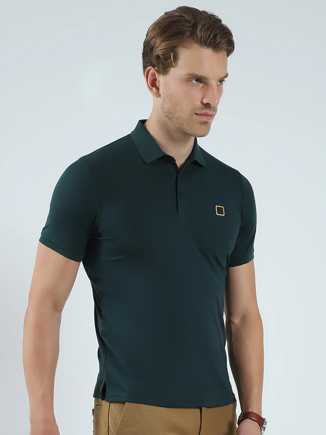 Men Green Solid Collar Half Sleeve T-Shirt - Image 4