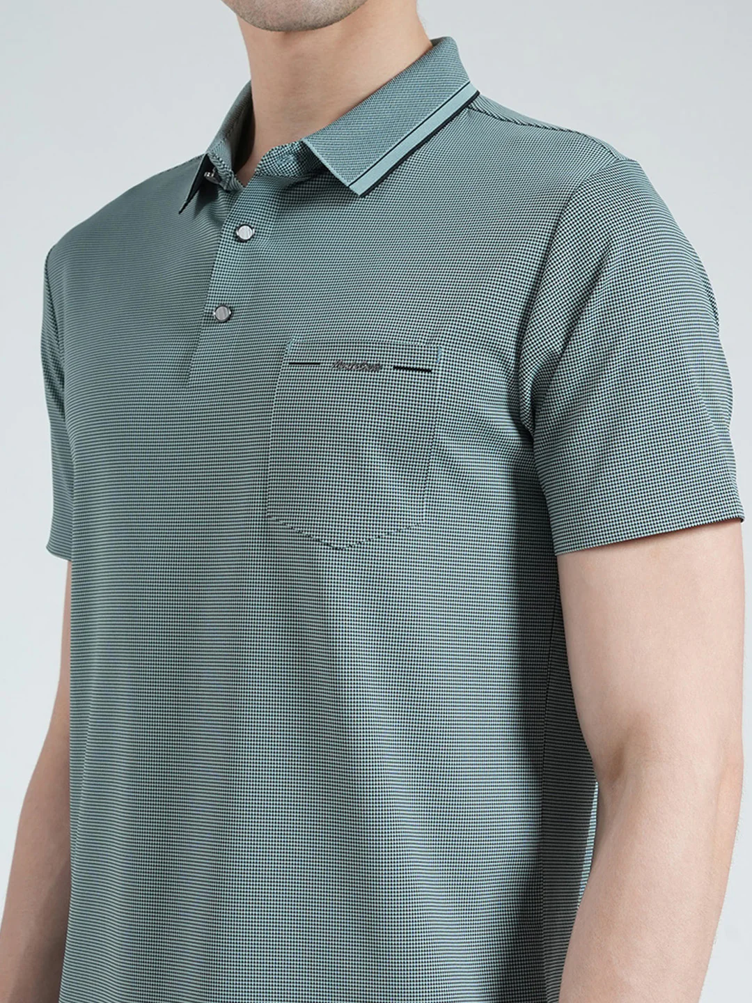 Men Green Solid Collar Half Sleeve T-Shirt - Image 6