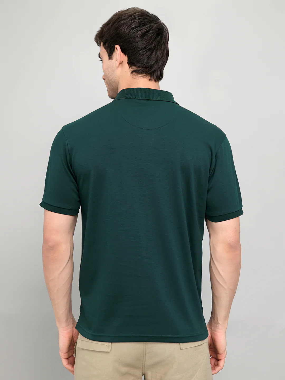 Men Green Solid Collar Half Sleeve T-Shirt - Image 5