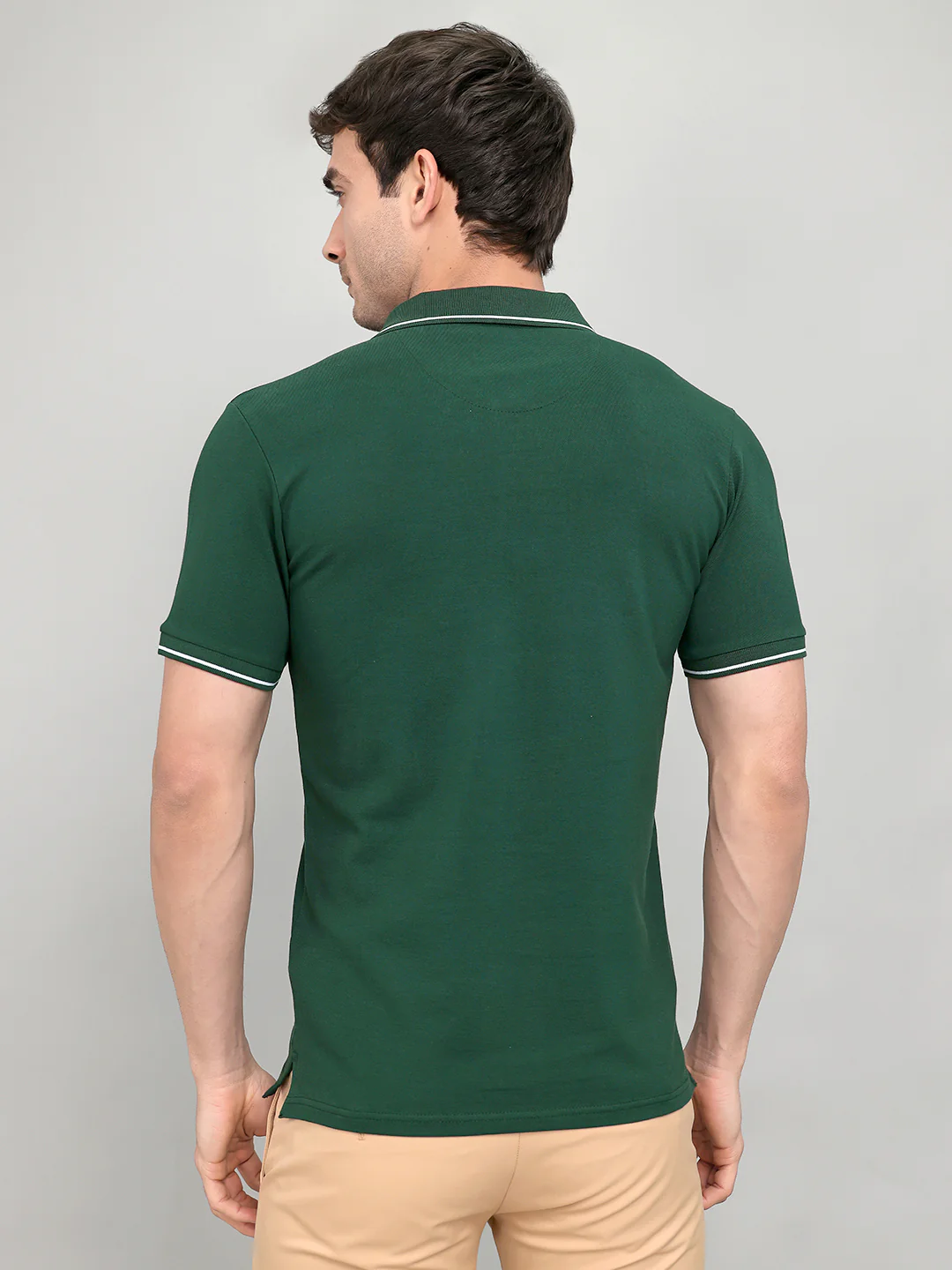 Men Green Solid Collar Half Sleeve T-Shirt - Image 5