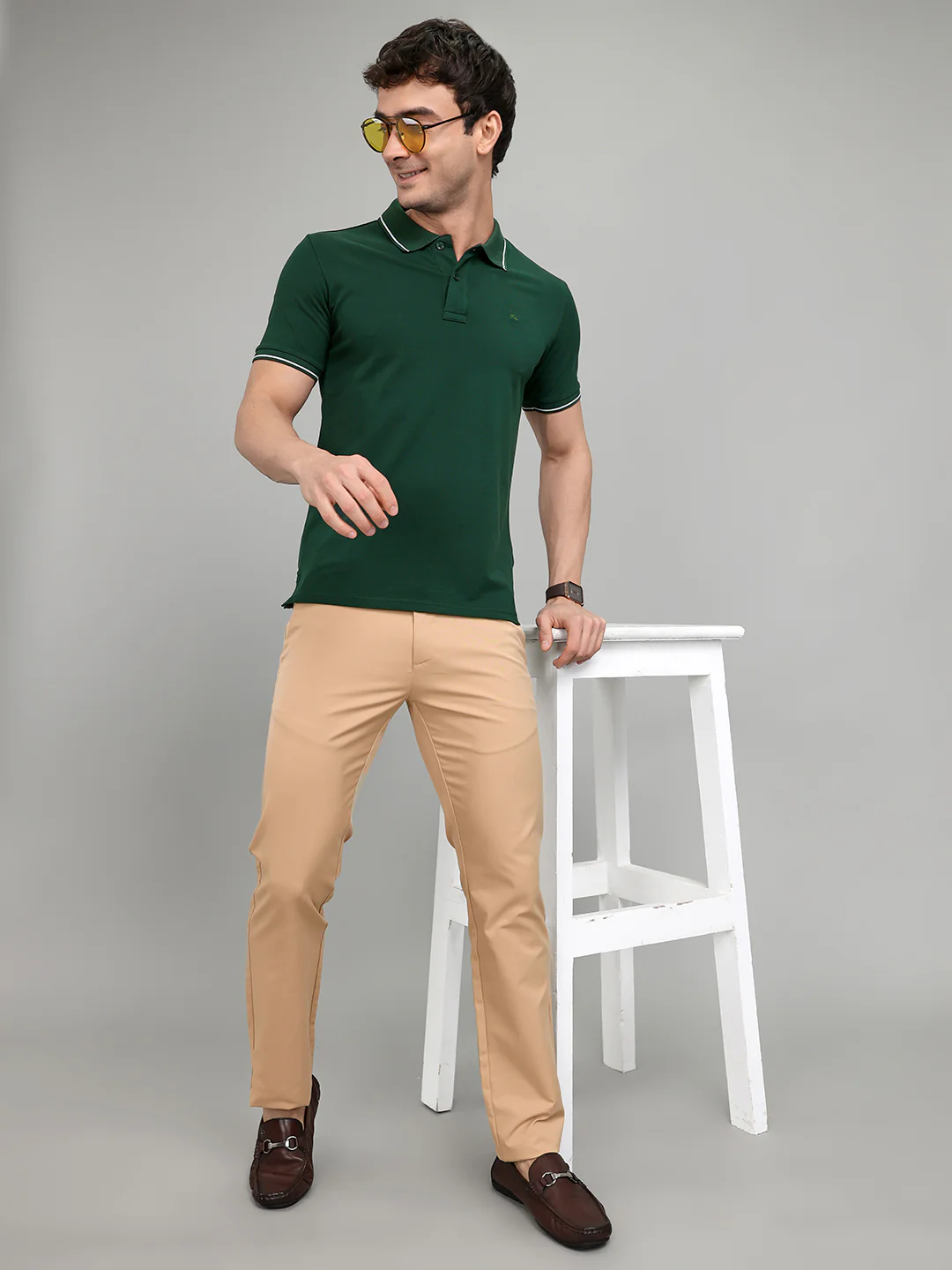 Men Green Solid Collar Half Sleeve T-Shirt - Image 6