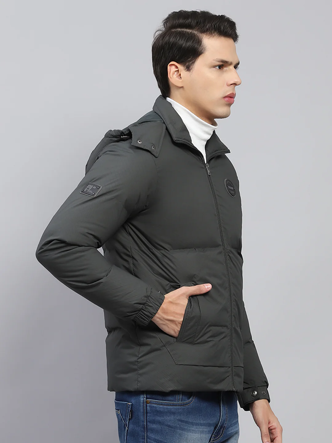 Men Green Solid Detachable Hood Full Sleeve Jacket - Image 4