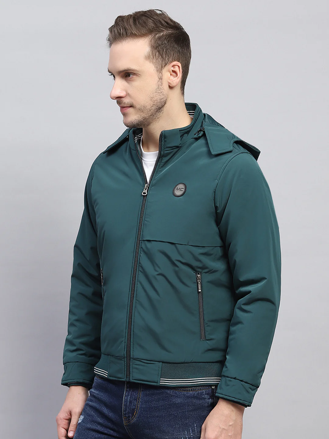 Men Green Solid Detachable Hood Full Sleeve Jacket - Image 3