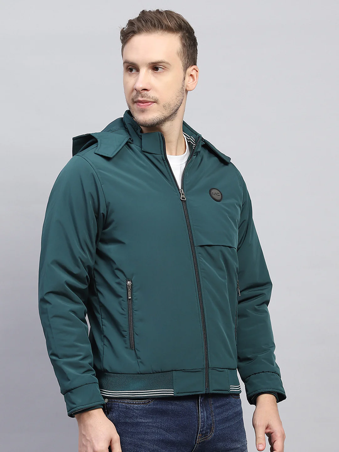 Men Green Solid Detachable Hood Full Sleeve Jacket - Image 4