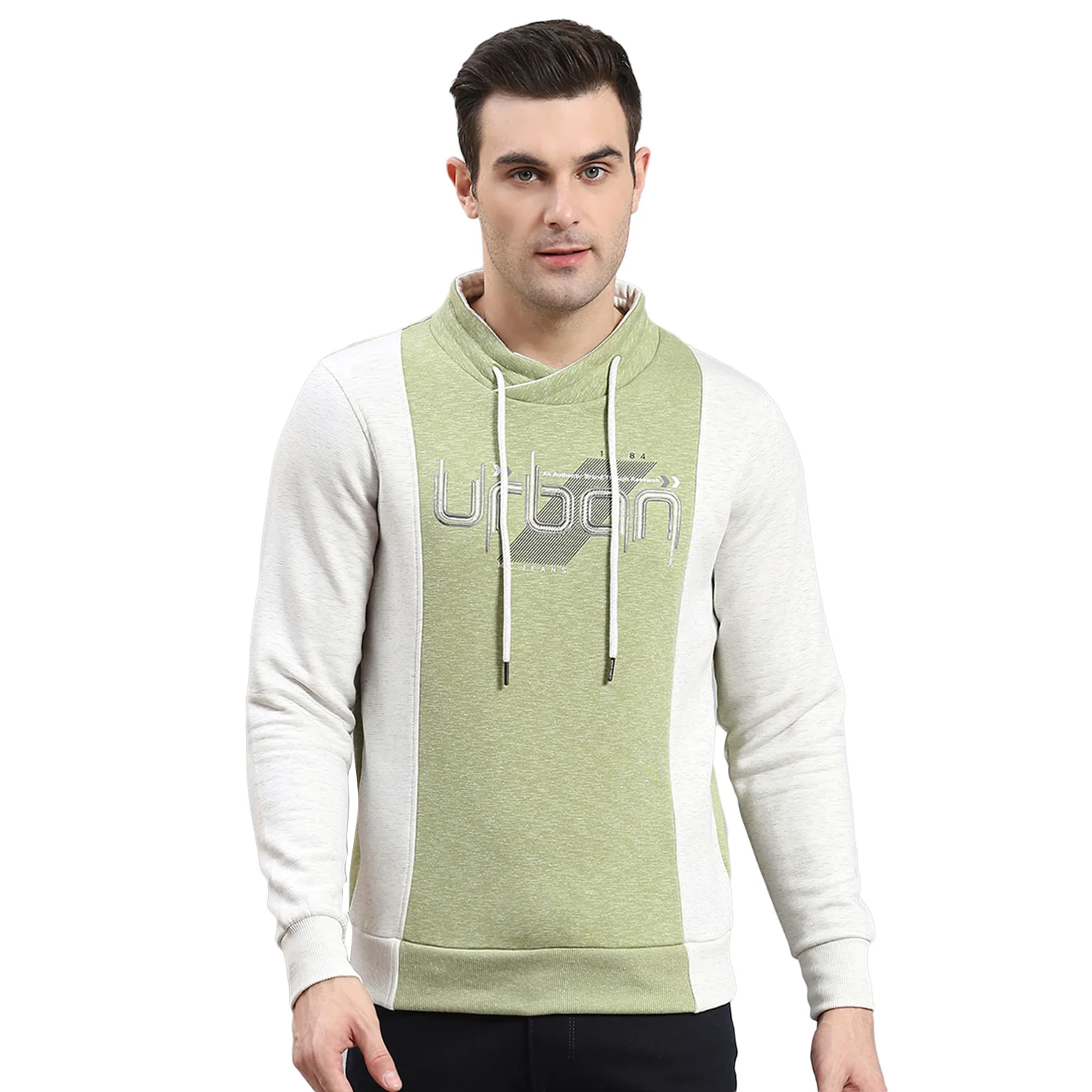 Men Green Solid F Neck Full Sleeve Sweatshirt - Image 5