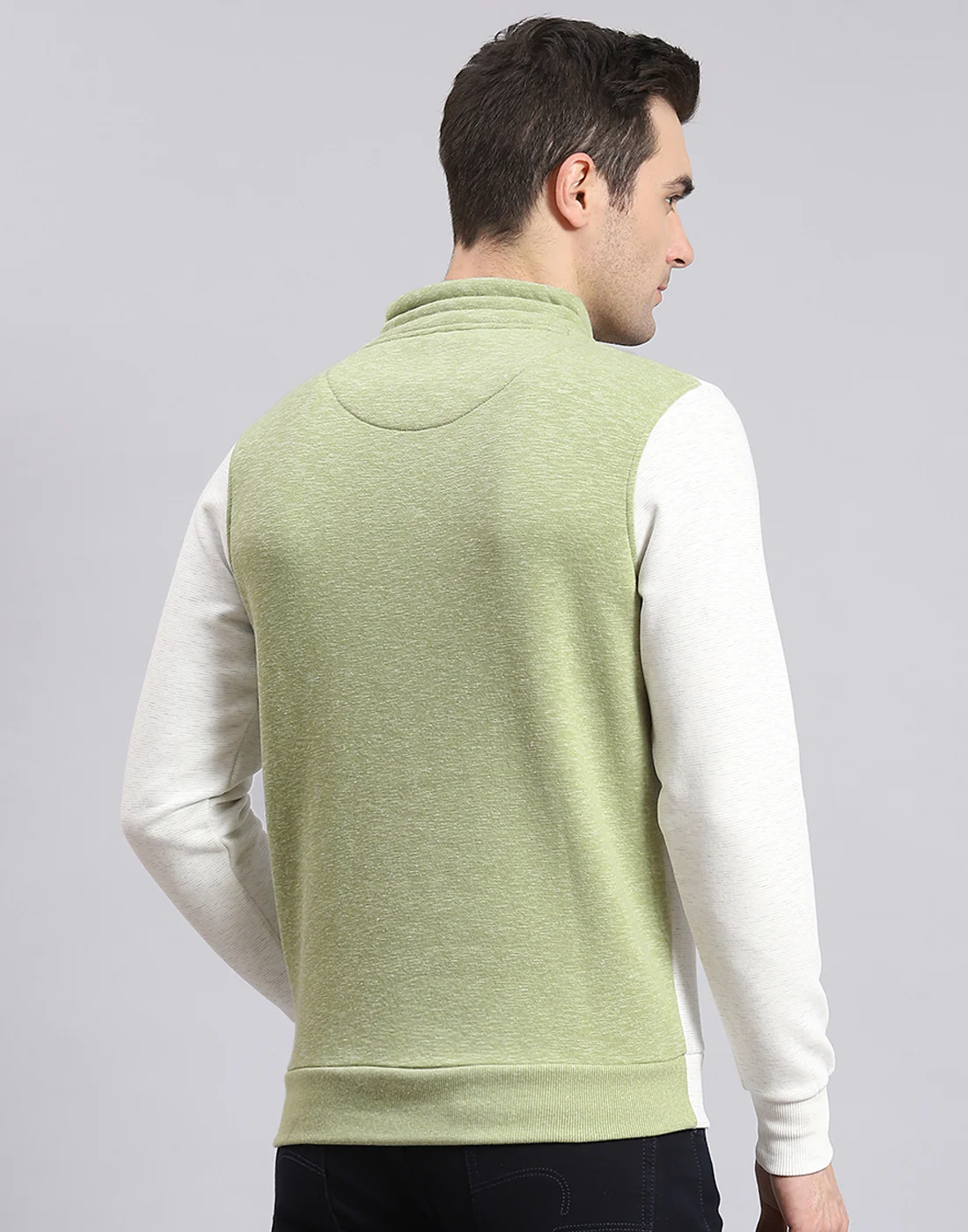 Men Green Solid F Neck Full Sleeve Sweatshirt - Image 6