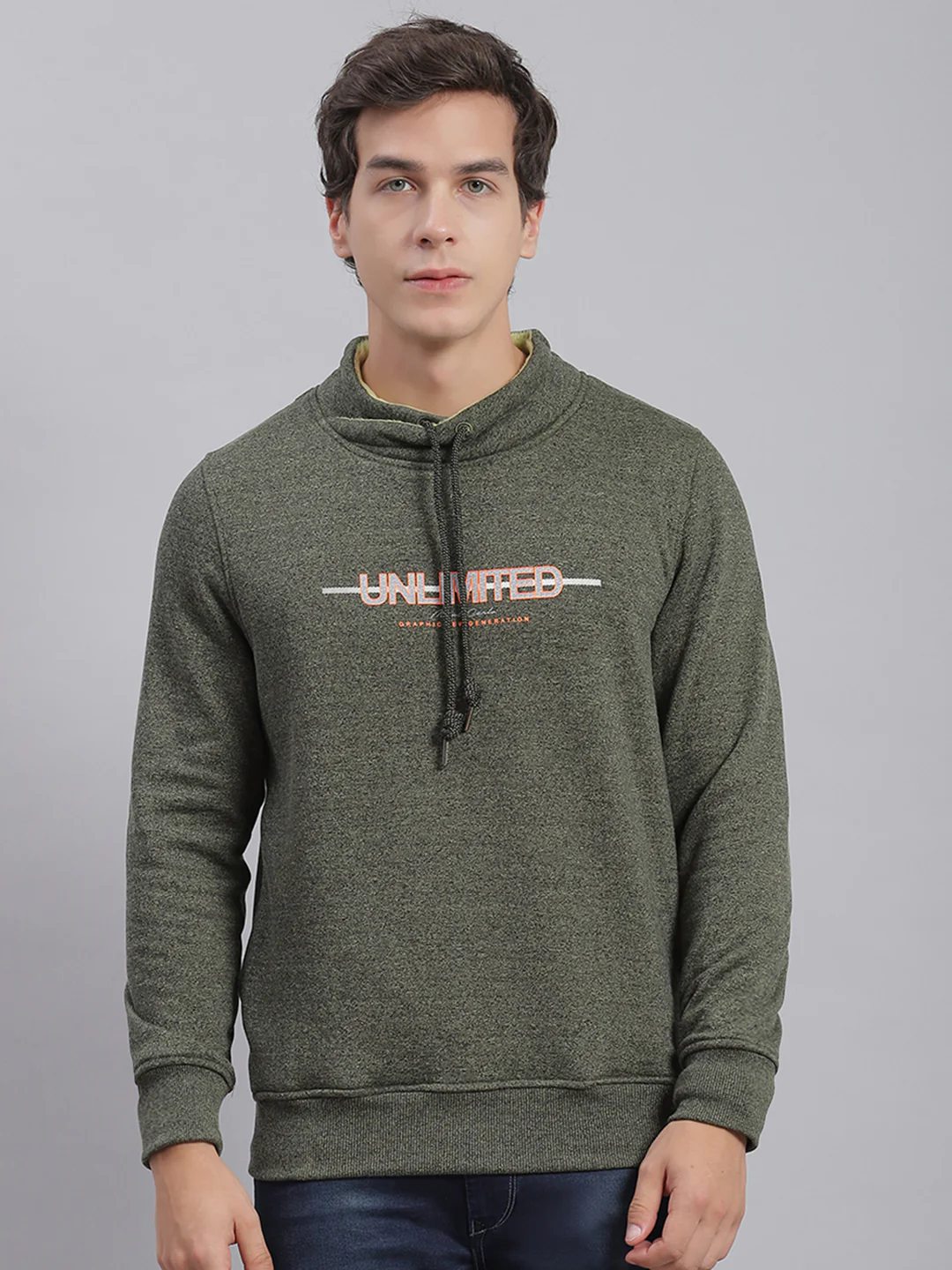 Men Green Solid F Neck Full Sleeve Sweatshirts - Image 4