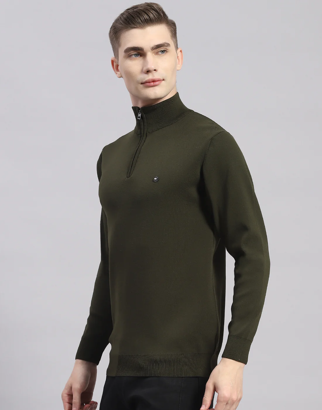 Men Green Solid H Neck Full Sleeve Pullover - Image 3
