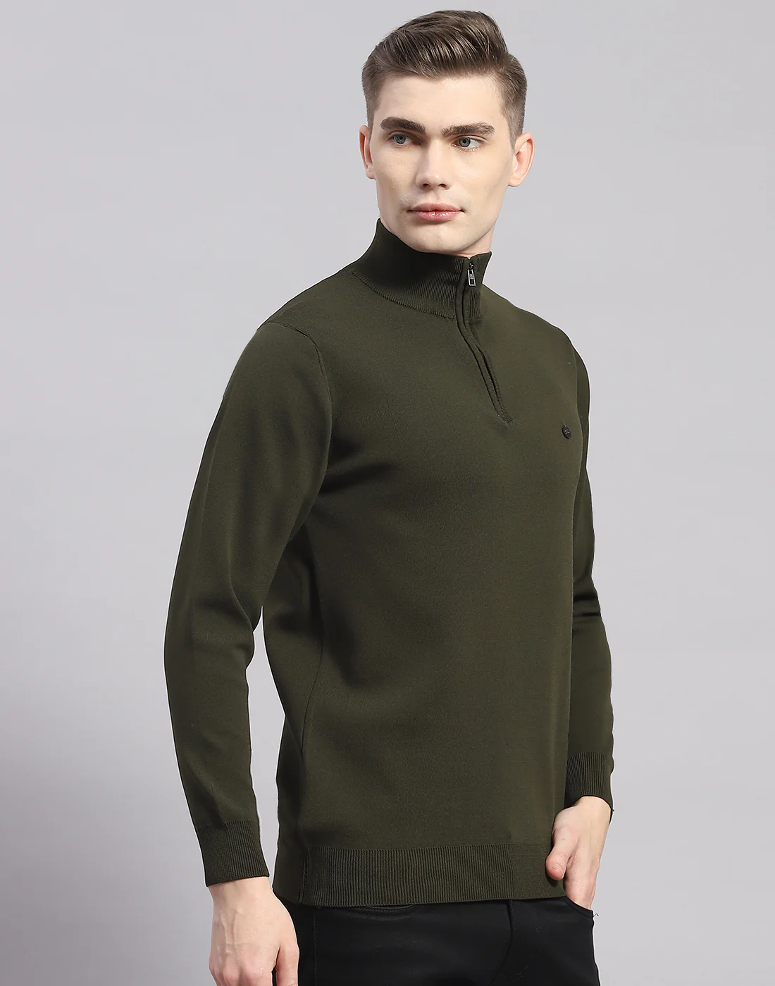 Men Green Solid H Neck Full Sleeve Pullover - Image 4