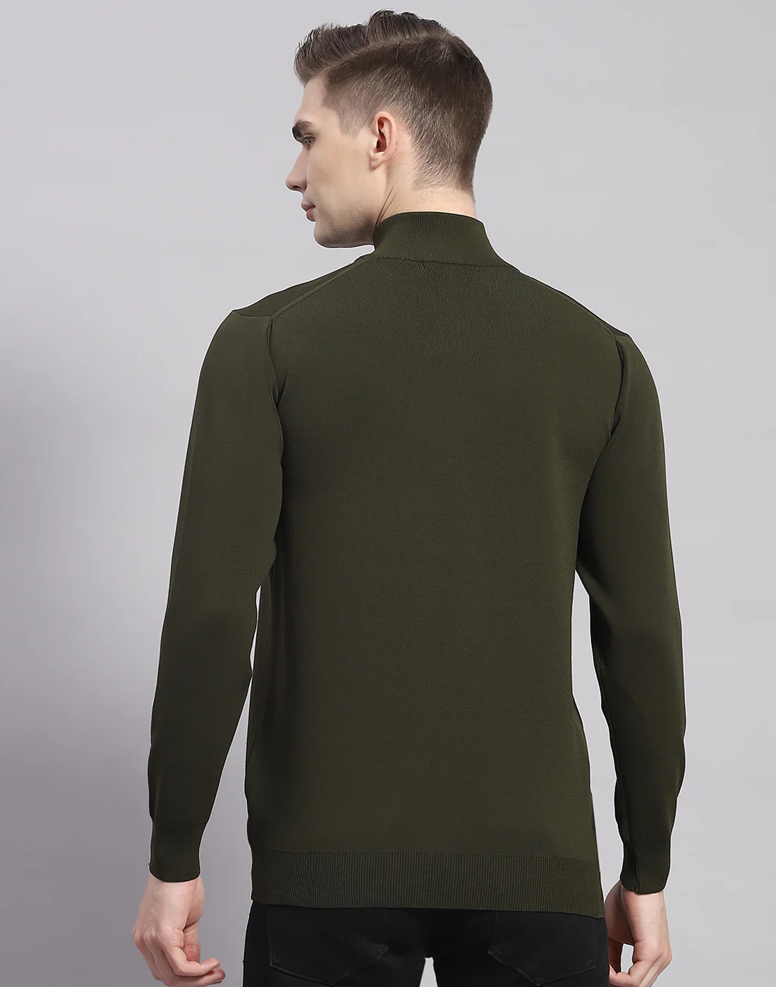 Men Green Solid H Neck Full Sleeve Pullover - Image 5