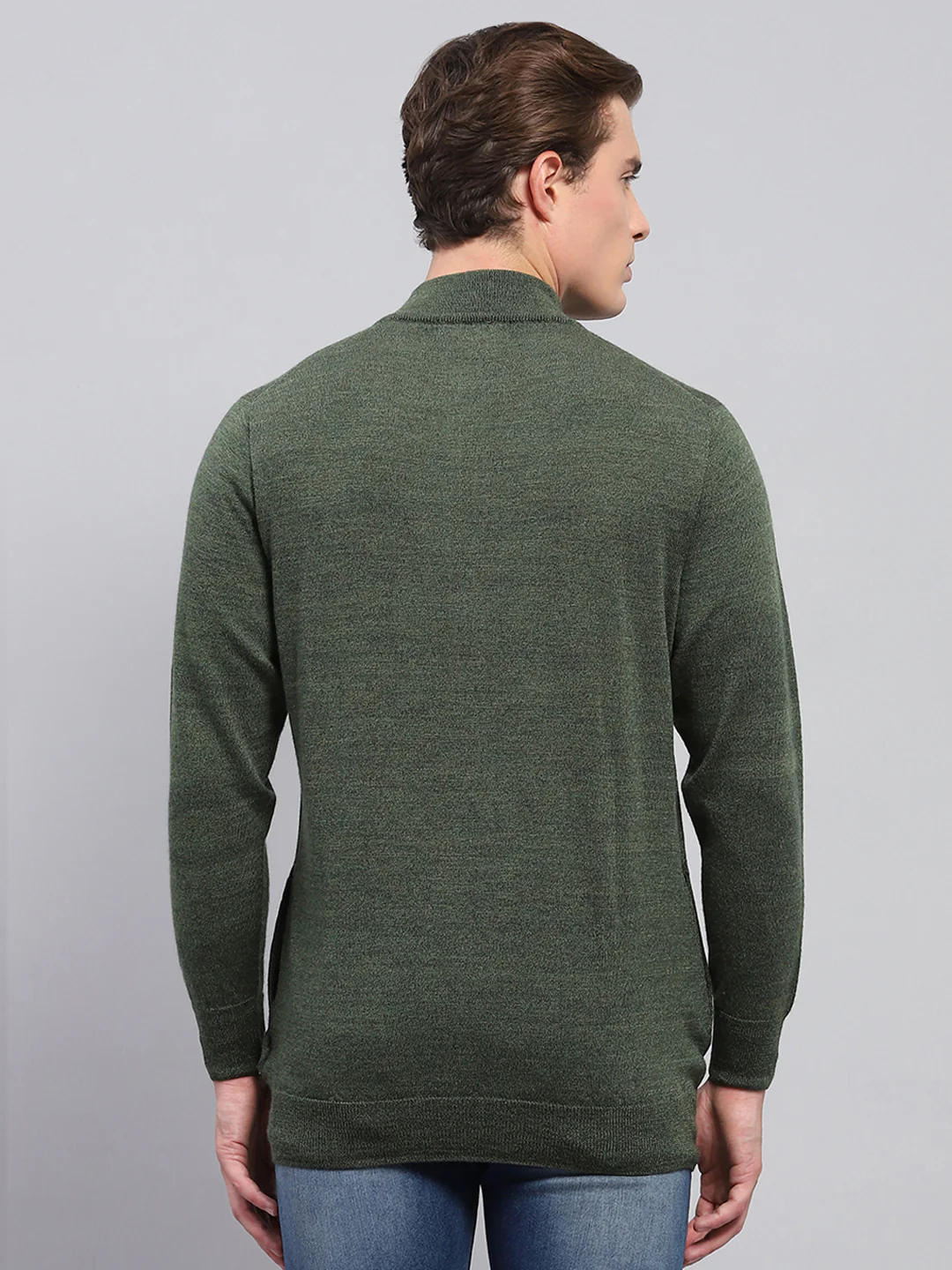 Men Green Solid High Neck Full Sleeve Pullover - Image 5