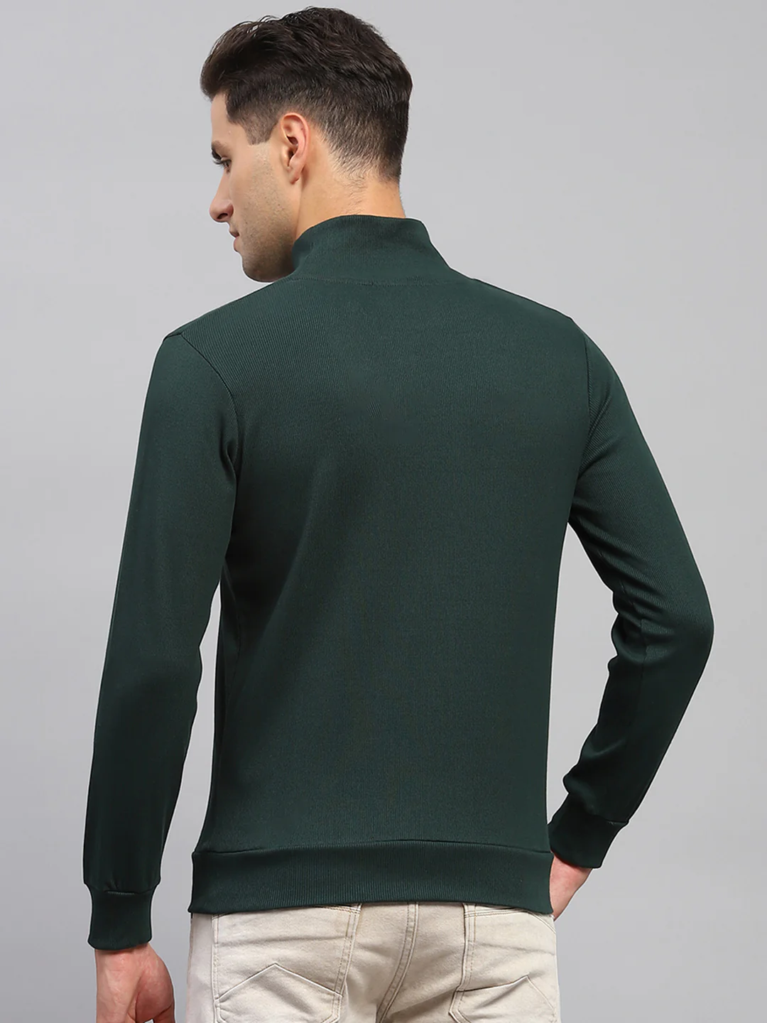Men Green Solid High Neck Full Sleeve Sweatshirt - Image 5