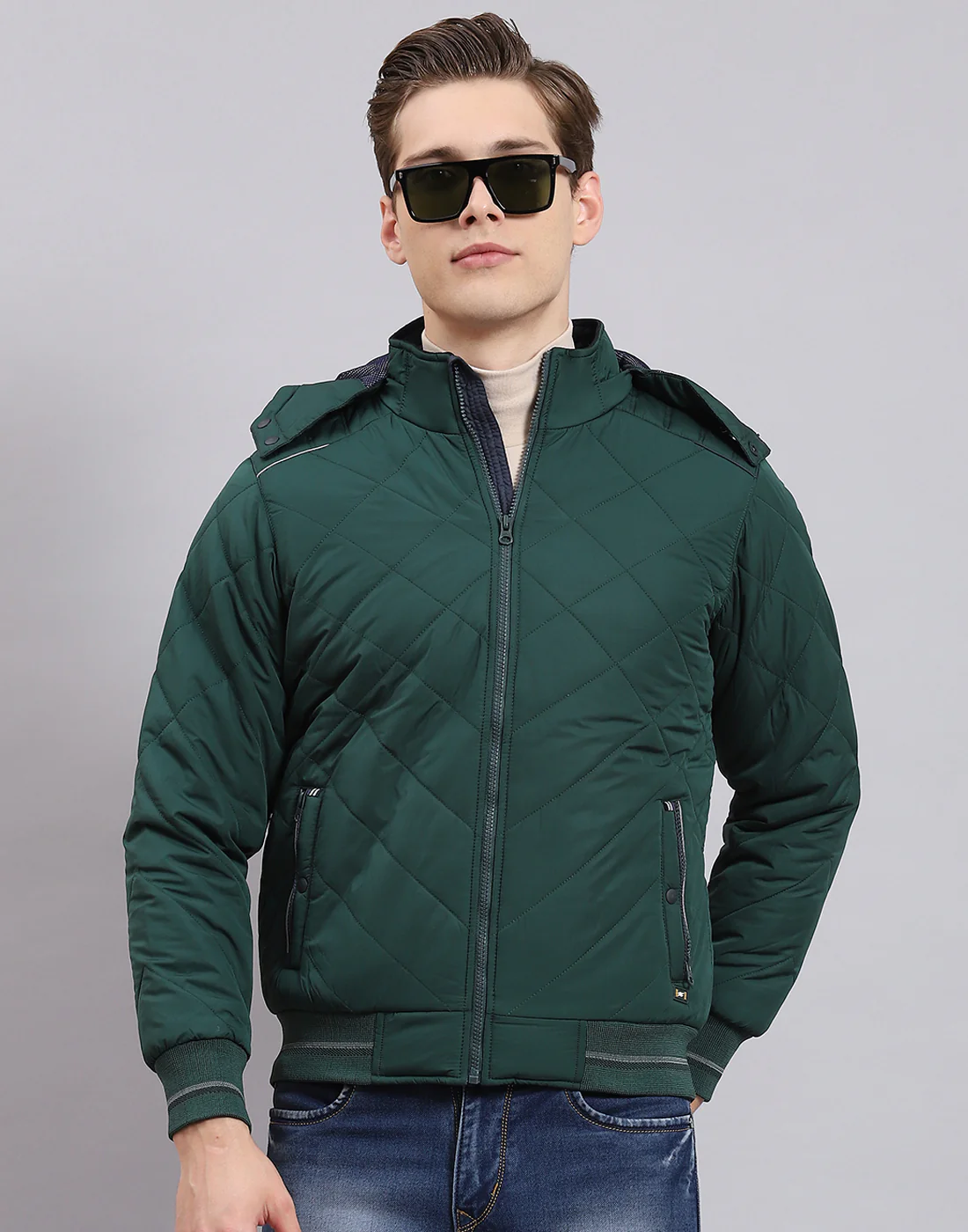 Men Green Solid Hooded Full Sleeve Jacket - Image 3