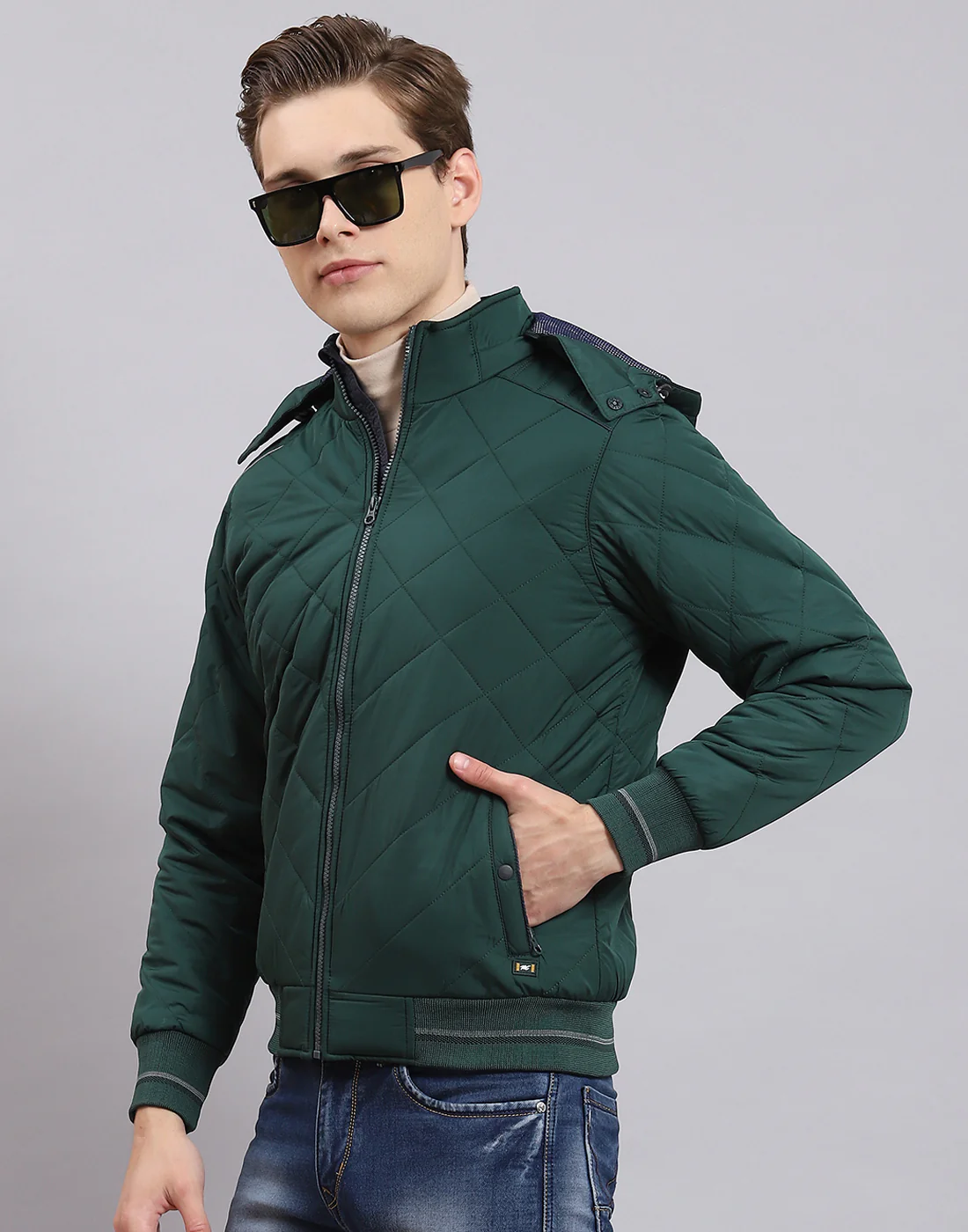 Men Green Solid Hooded Full Sleeve Jacket - Image 4