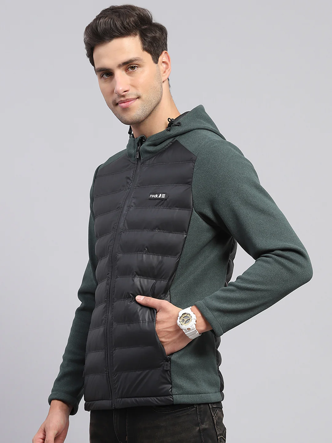 Rock.it Men Green Solid Hooded Full Sleeve Jacket - Image 3