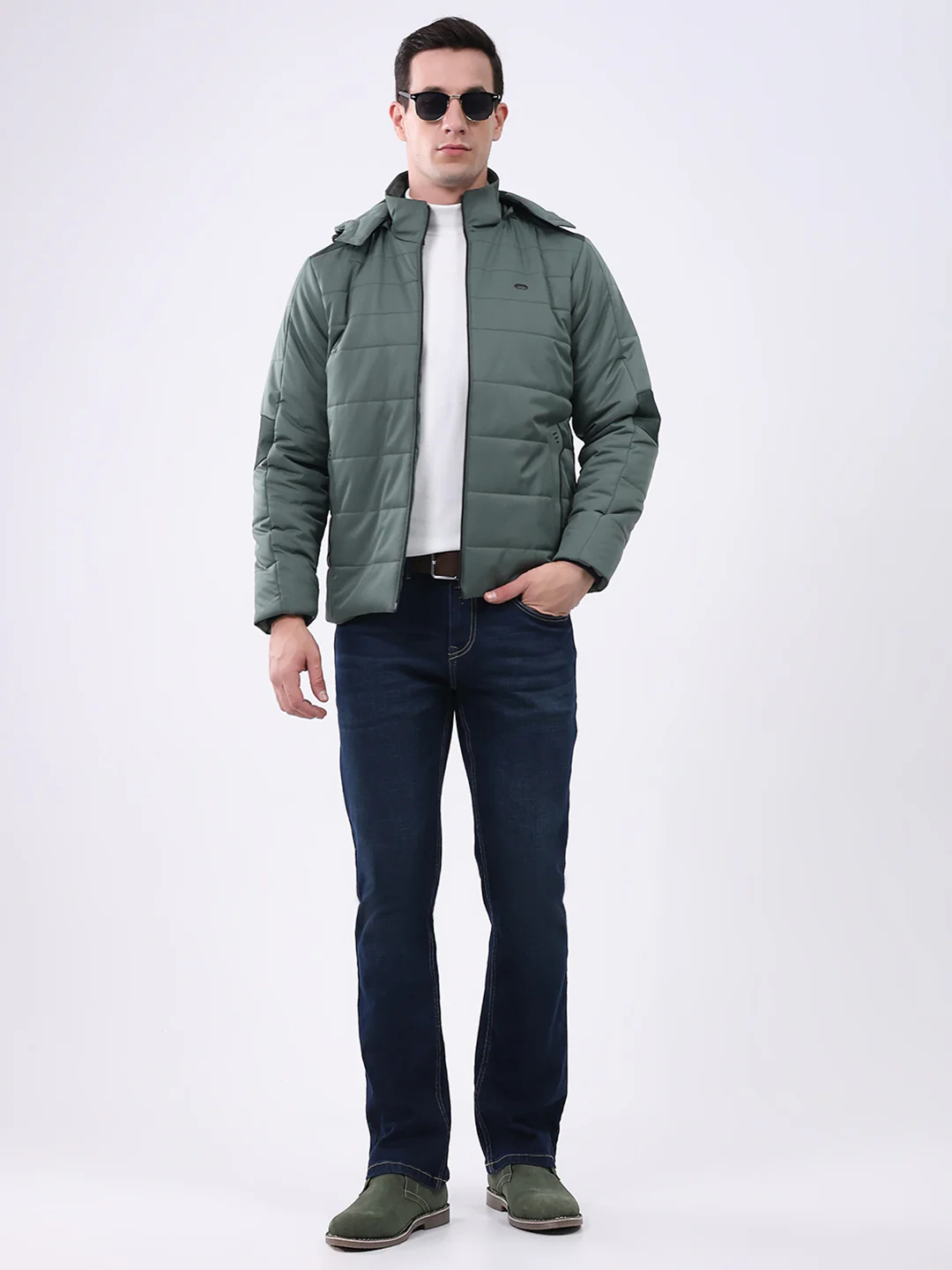 Men Green Solid Hooded Full Sleeve Jacket - Image 2