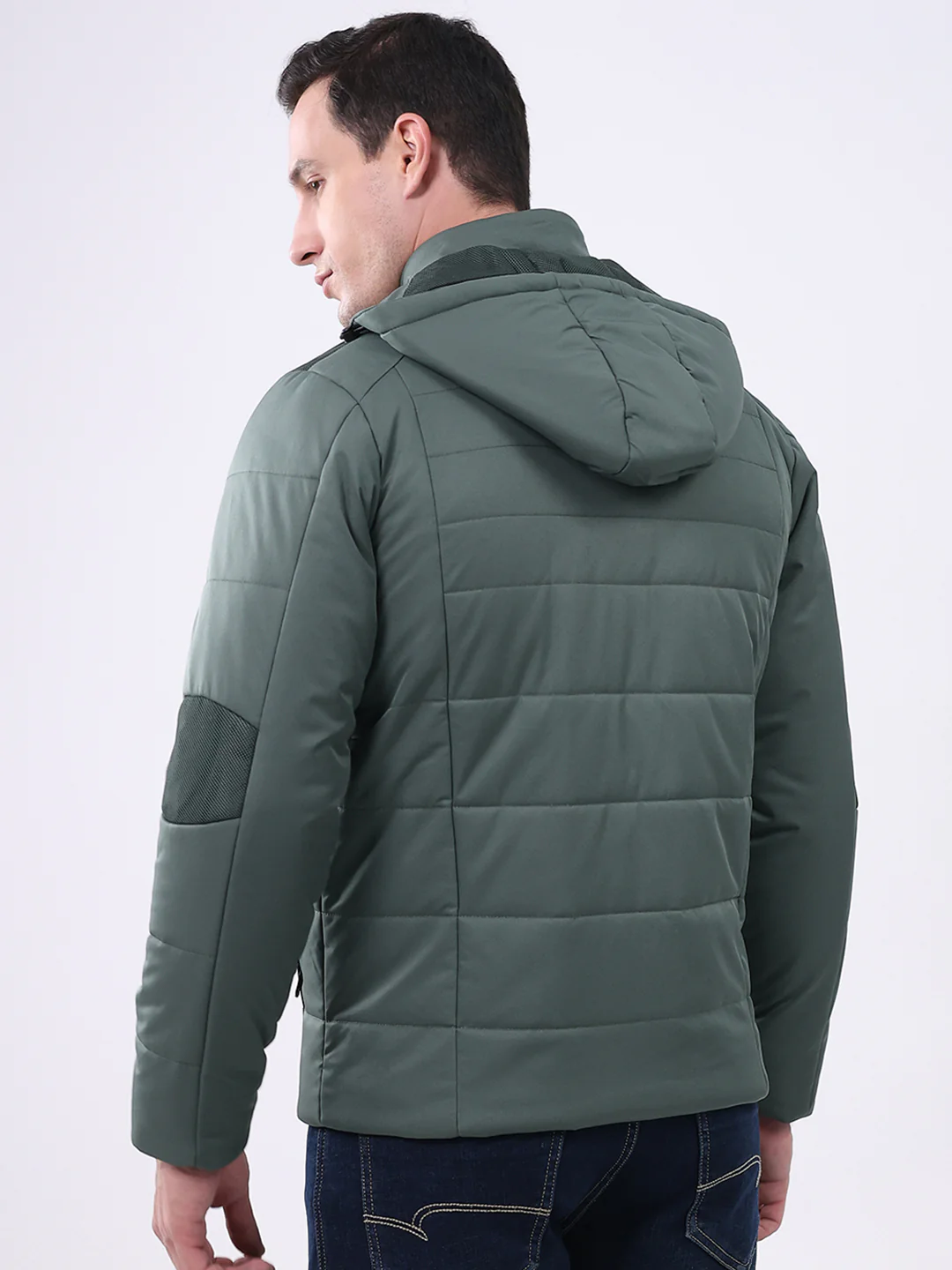 Men Green Solid Hooded Full Sleeve Jacket - Image 5