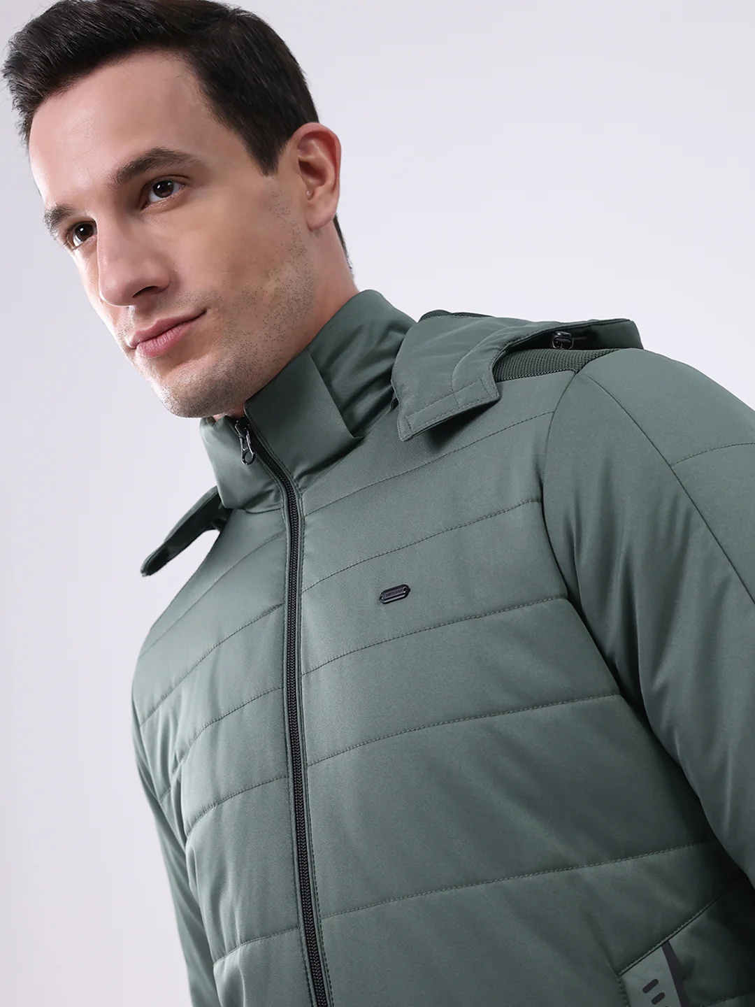 Men Green Solid Hooded Full Sleeve Jacket - Image 6