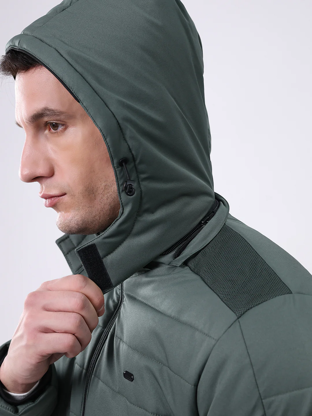 Men Green Solid Hooded Full Sleeve Jacket - Image 7