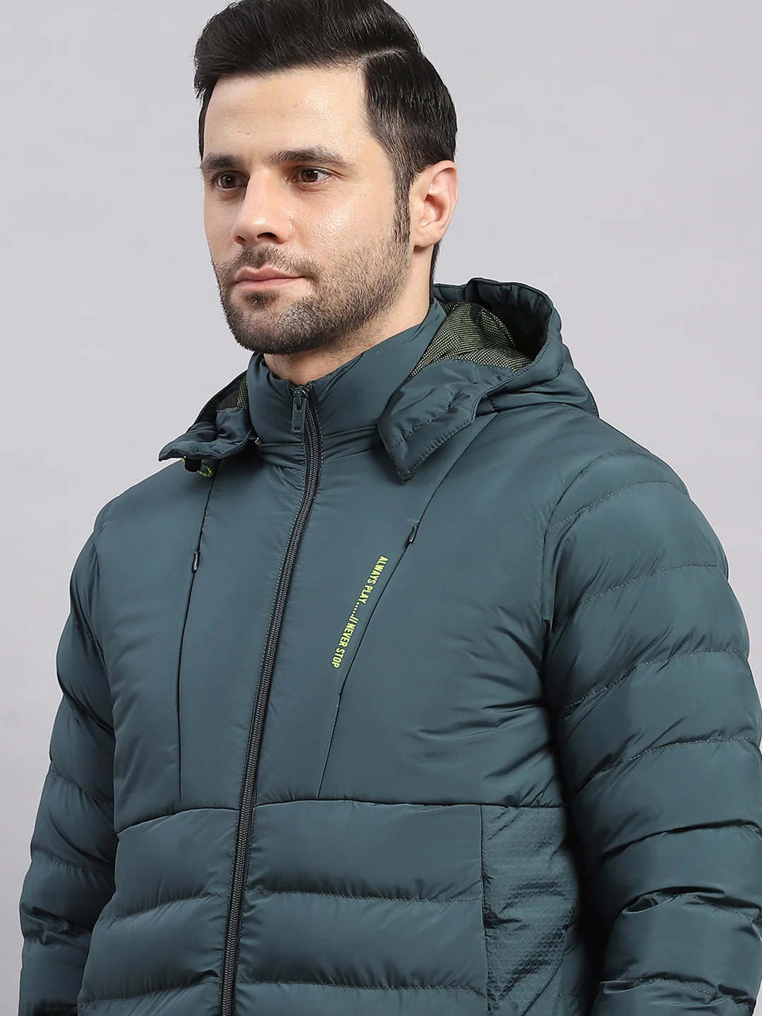 Men Green Solid Hooded Full Sleeve Jacket - Image 6