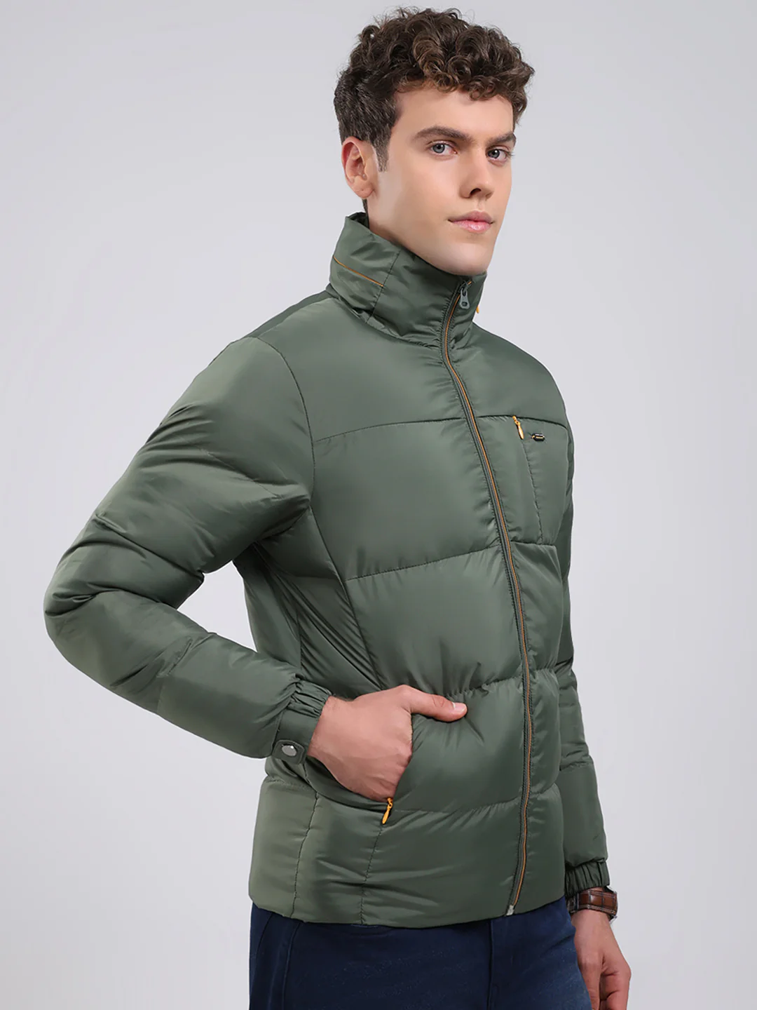 Men Green Solid Hooded Full Sleeve Jacket - Image 4