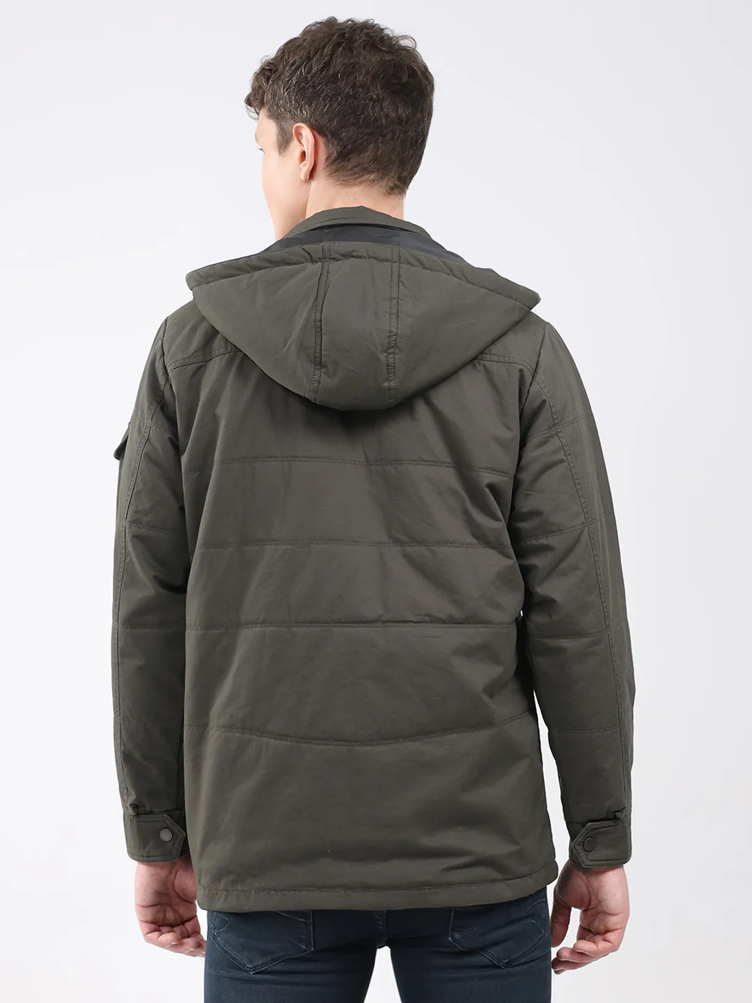 Men Green Solid Hooded Full Sleeve Jacket - Image 5