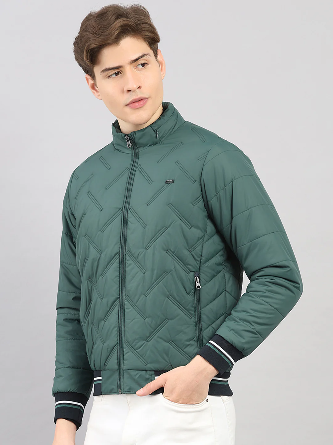 Men Green Solid Hooded Full Sleeve Jacket - Image 3