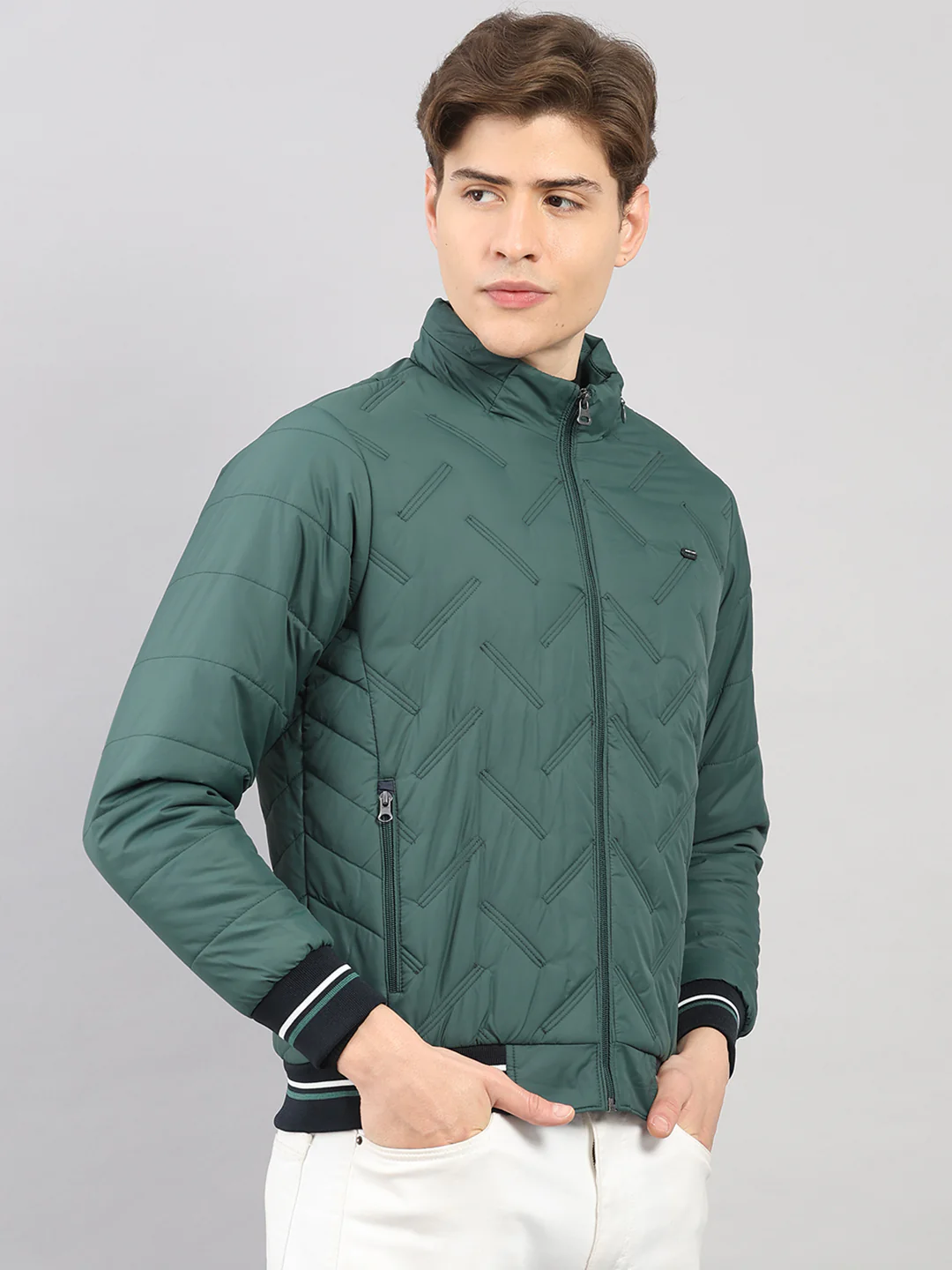 Men Green Solid Hooded Full Sleeve Jacket - Image 4