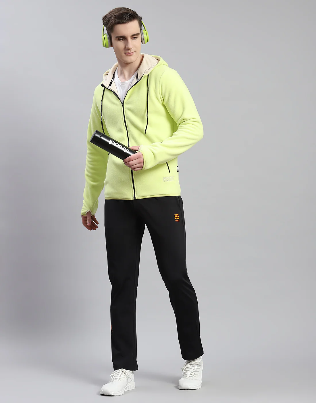 Rock.it Men Green Solid Hooded Full Sleeve Sweatshirt - Image 2