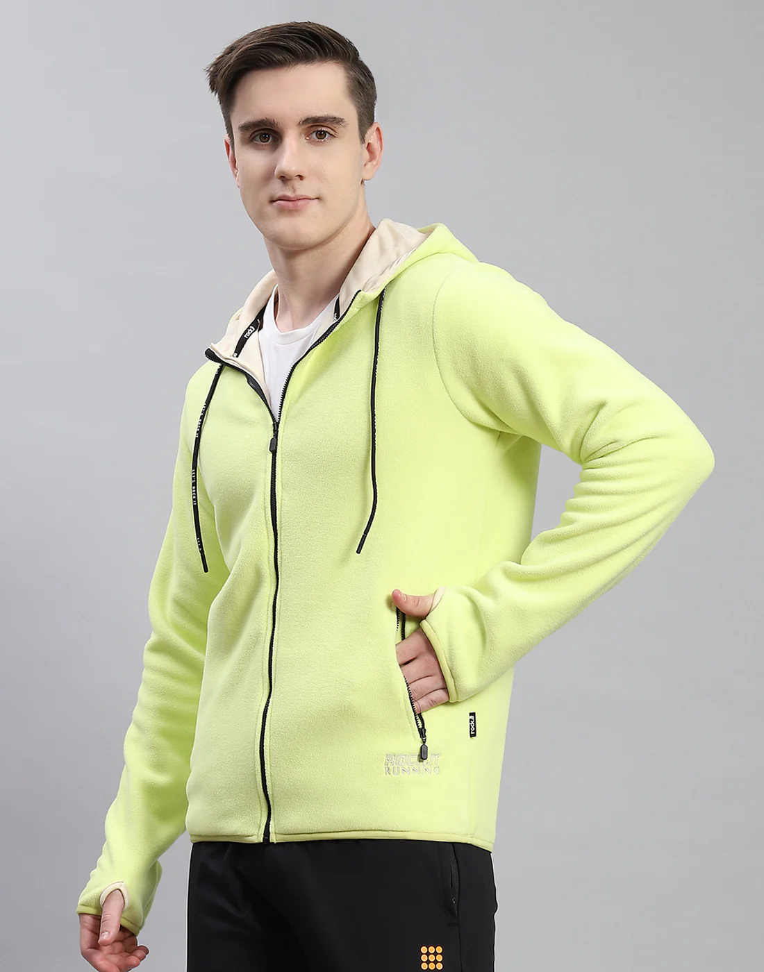 Rock.it Men Green Solid Hooded Full Sleeve Sweatshirt - Image 3