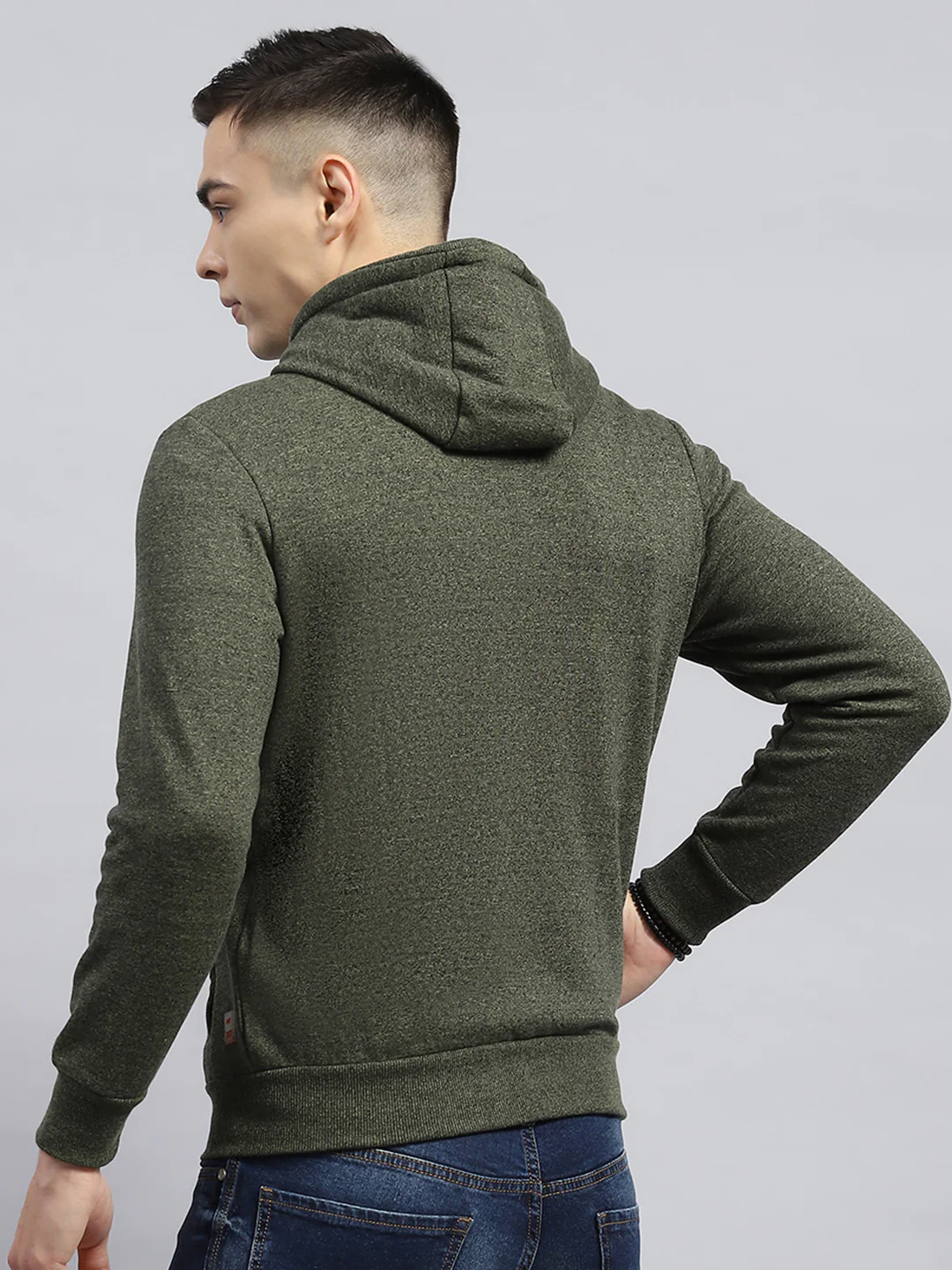 Men Green Solid Hooded Full Sleeve Sweatshirt - Image 5