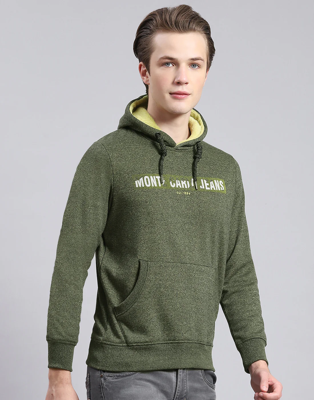 Men Green Solid Hooded Full Sleeve Sweatshirt - Image 4