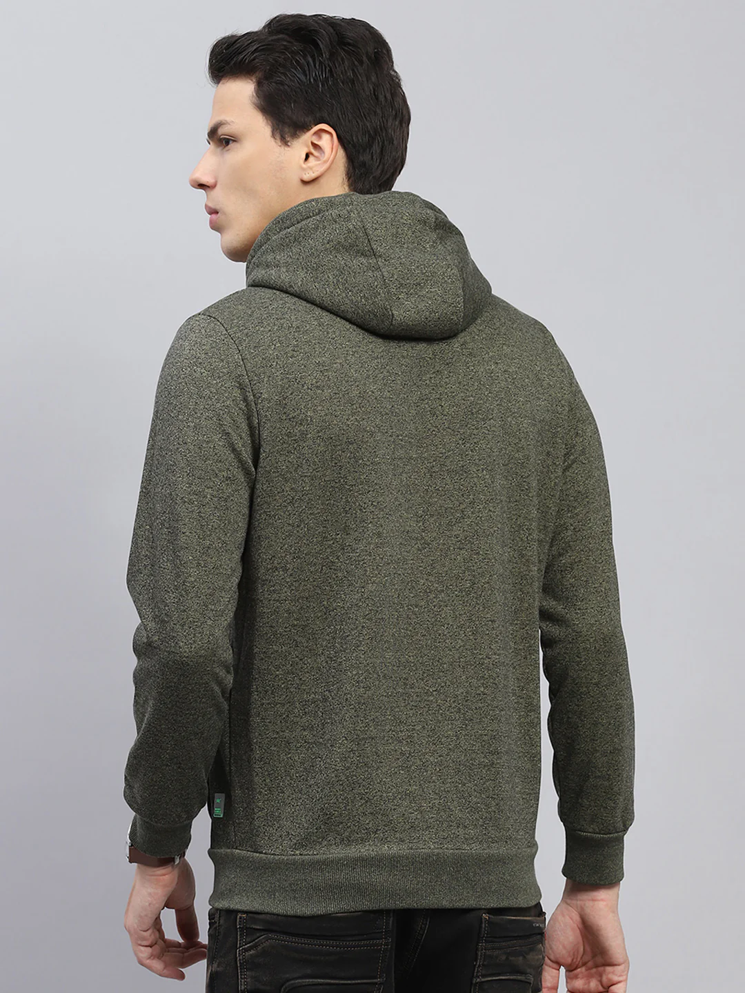 Men Green Solid Hooded Full Sleeve Sweatshirt - Image 4