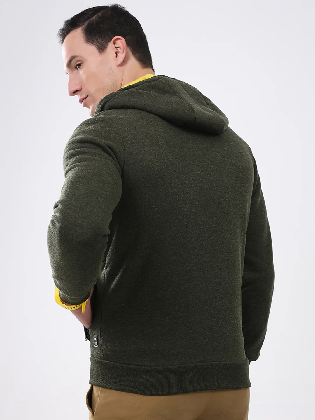 Men Green Solid Hooded Full Sleeve Sweatshirt - Image 5