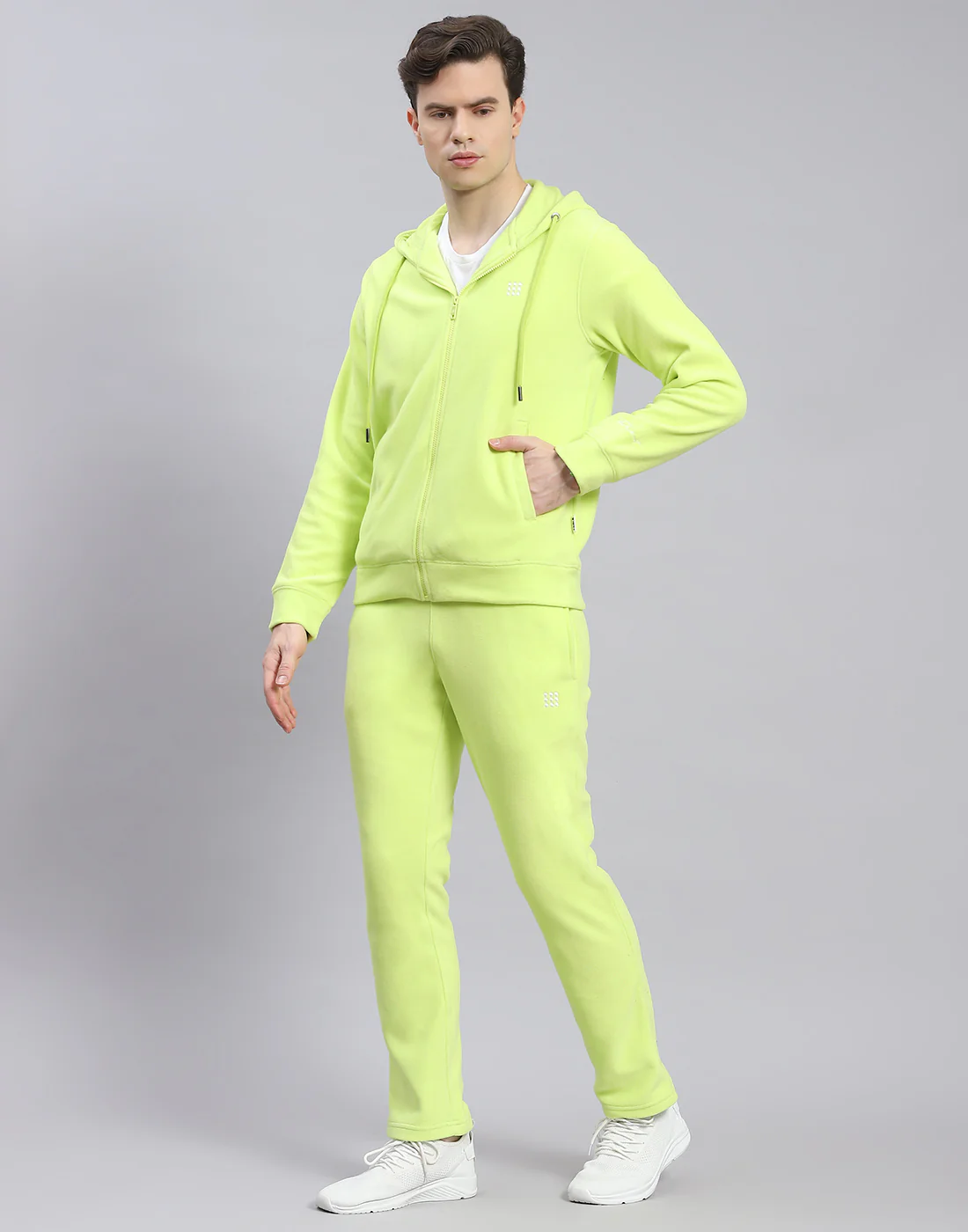 Rock.it Men Green Solid Hooded Full Sleeve Tracksuit - Image 3