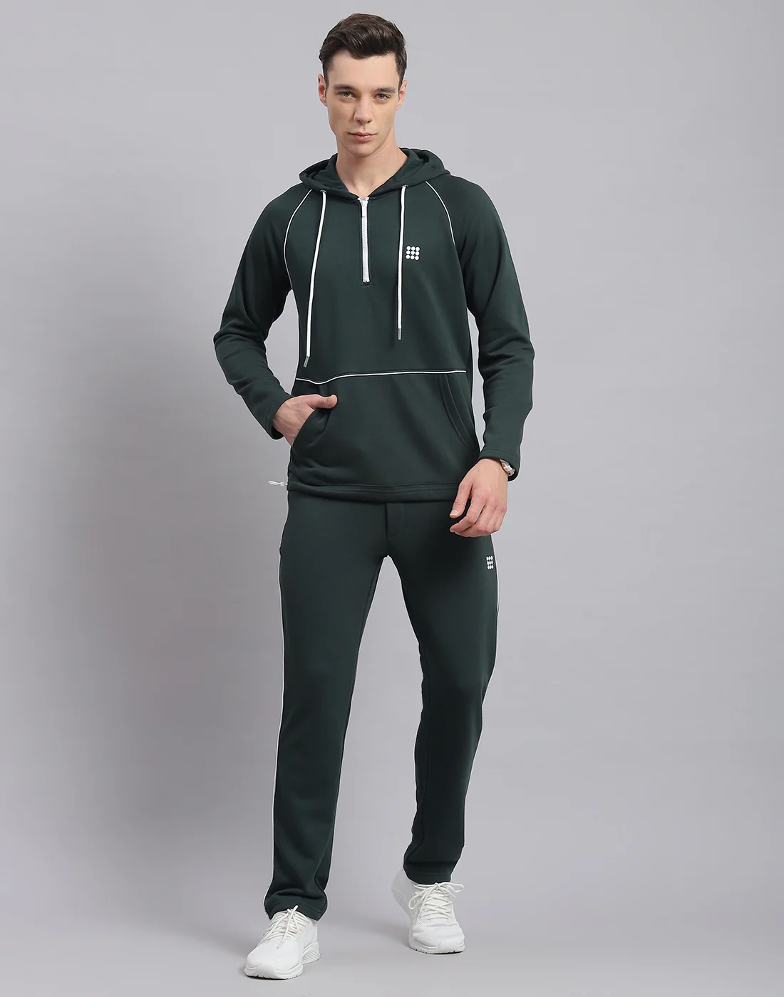 Rock.it Men Green Solid Hooded Full Sleeve Tracksuit - Image 2