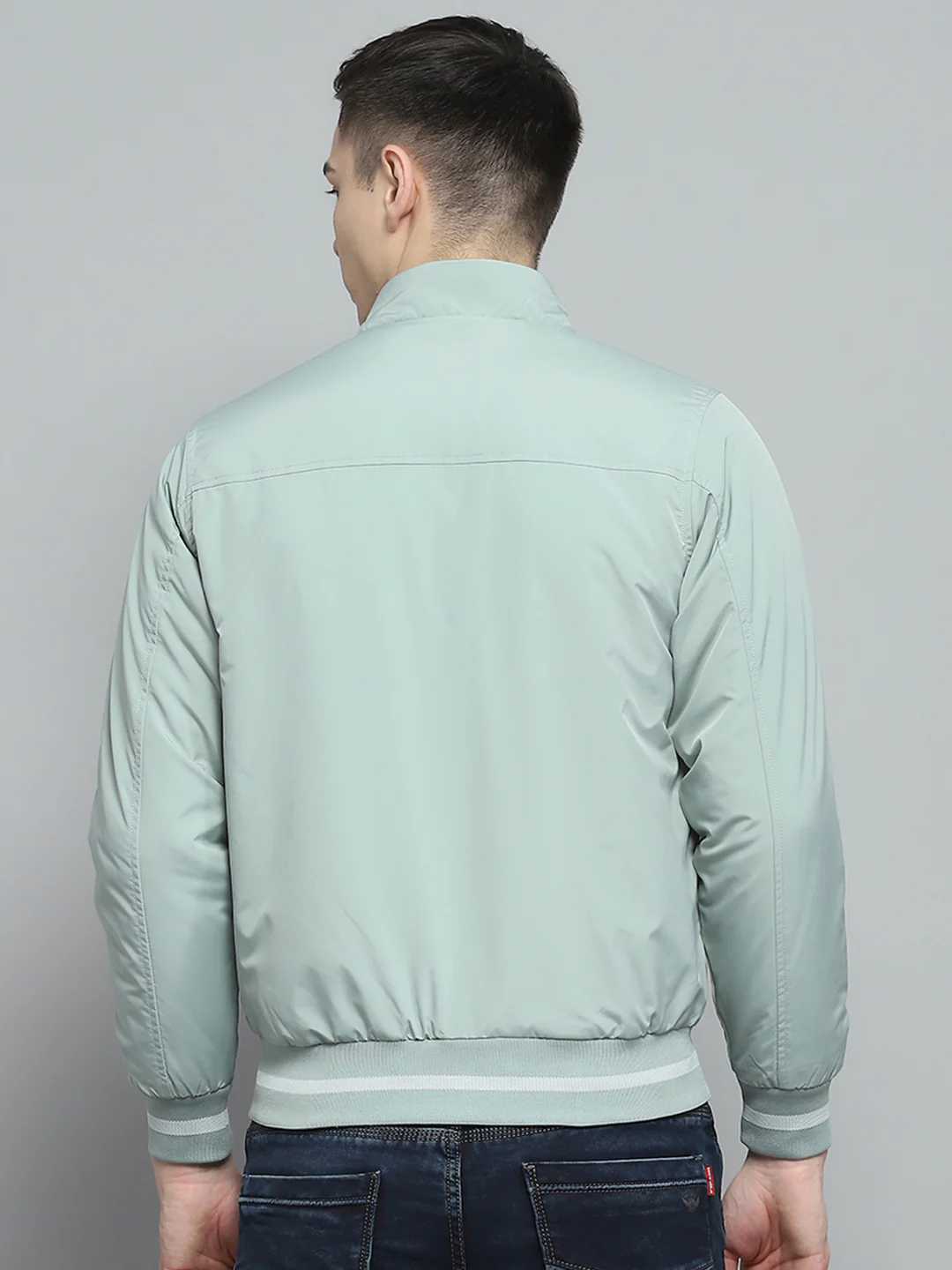 Men Green Solid Mock Neck Full Sleeve Jacket - Image 5