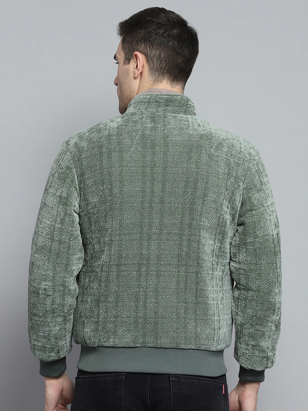 Men Green Solid Mock Neck Full Sleeve Jacket - Image 8