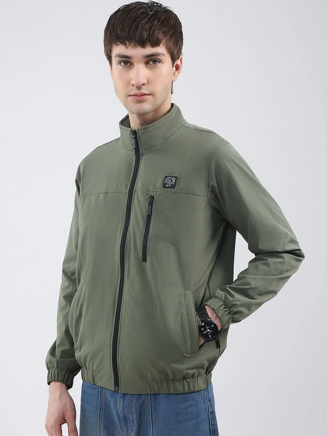 Rock.it Men Green Solid Mock Neck Full Sleeve Jacket - Image 3